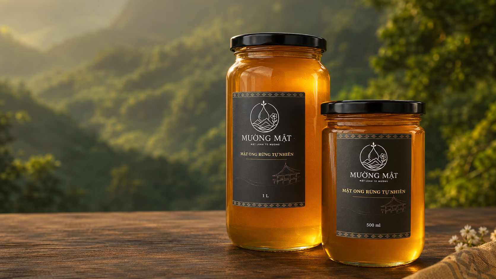 Hai chai mật ong rừng Mường Mật 500 ml và 1 lít giữa núi rừng miền Tây xứ Nghệ